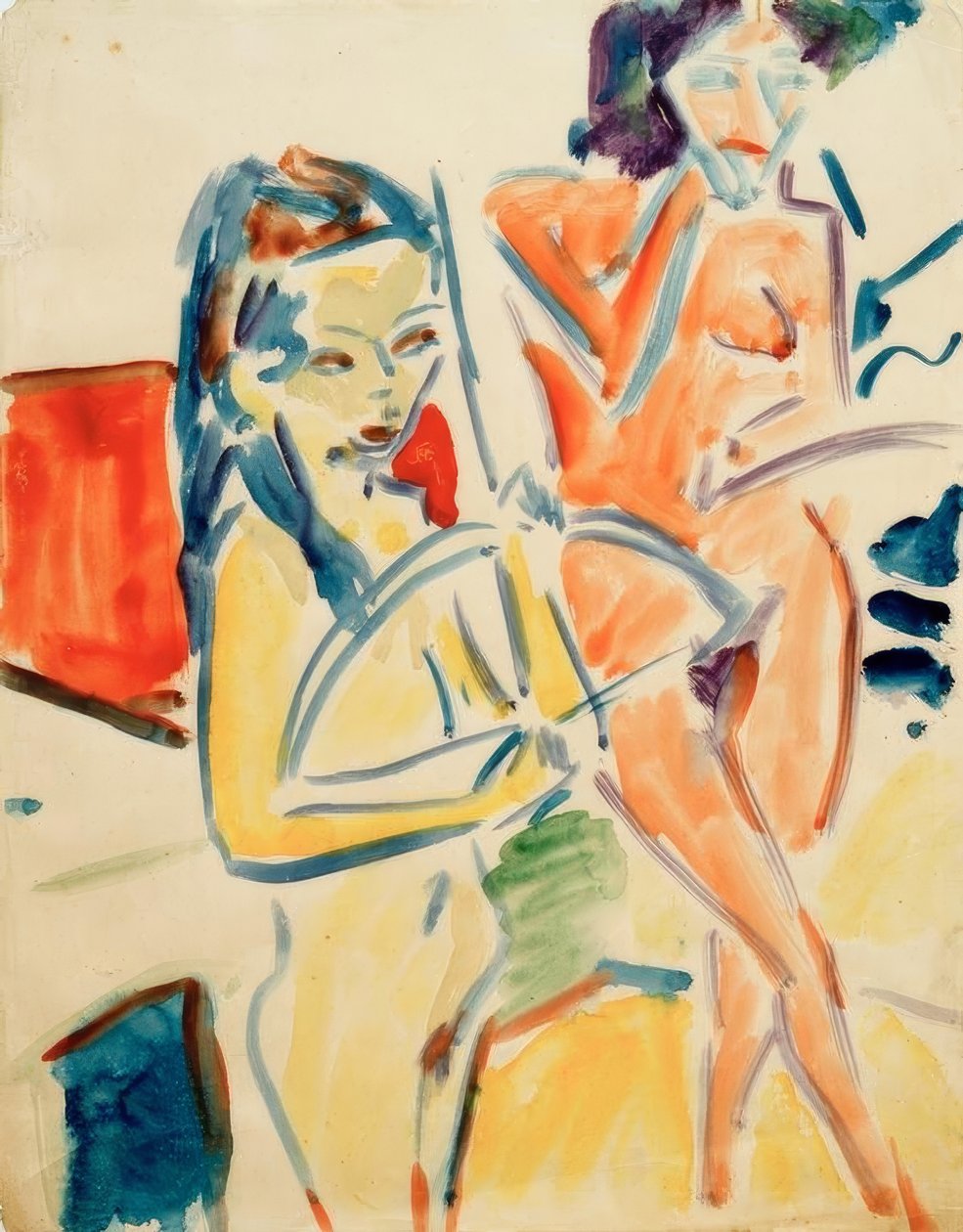 Fränzi med sløjfe og nøgenbilleder af Ernst Ludwig Kirchner