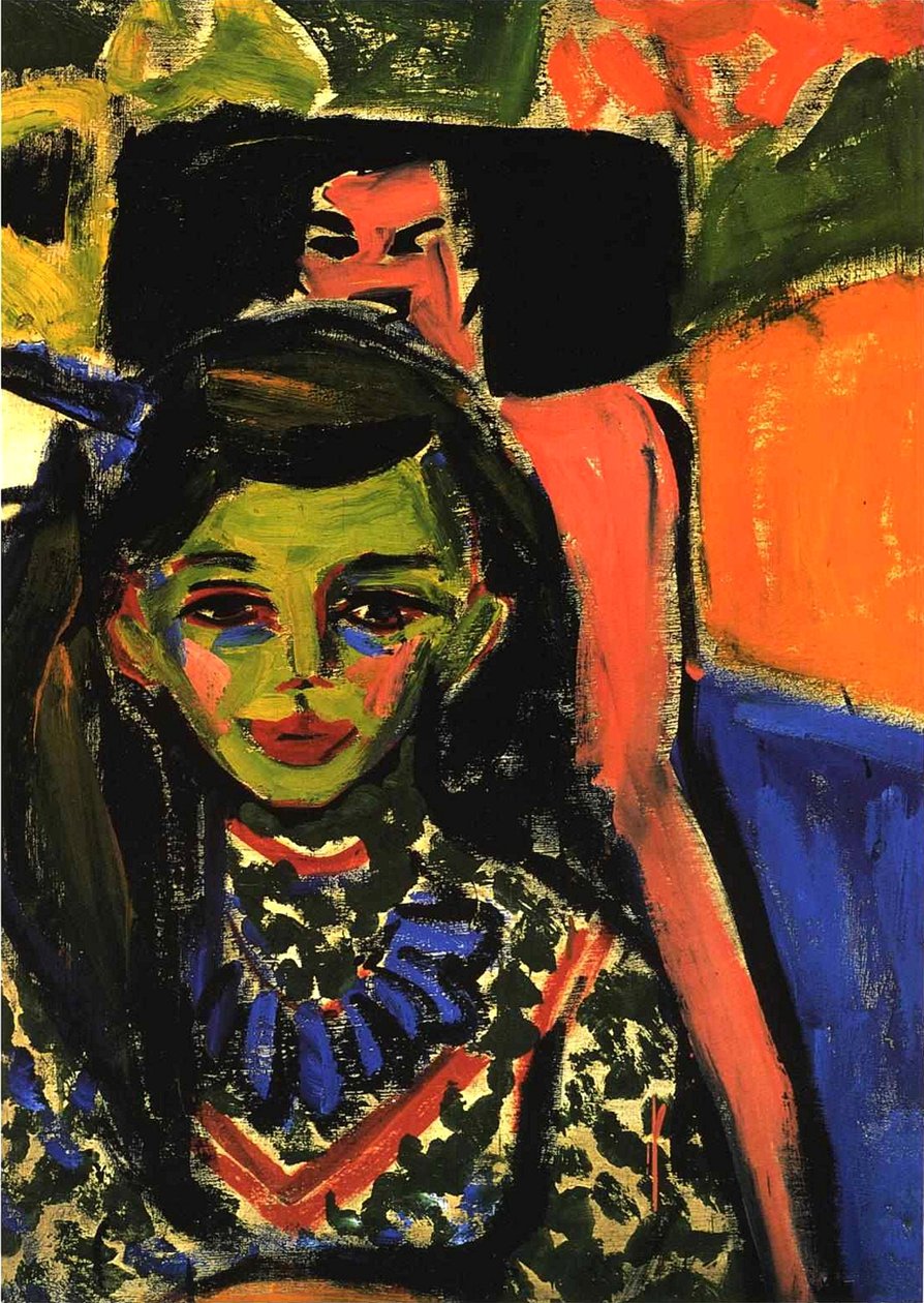 Fränzi foran en udskåret stol af Ernst Ludwig Kirchner