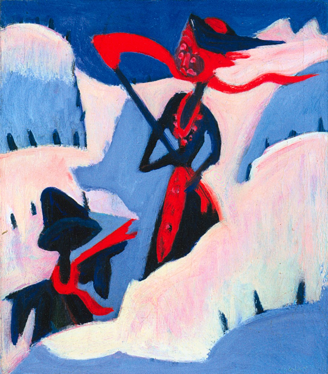 Heks og fugleskræmsel i sneen af Ernst Ludwig Kirchner