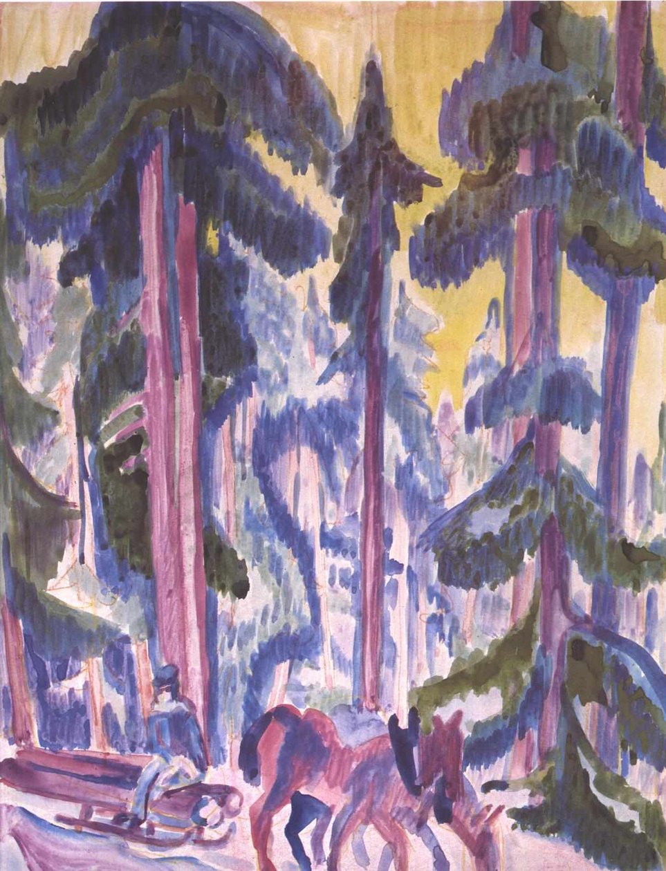 Trælastbil i skoven af Ernst Ludwig Kirchner