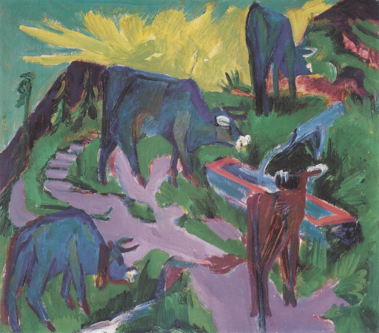 Køer ved solnedgang af Ernst Ludwig Kirchner