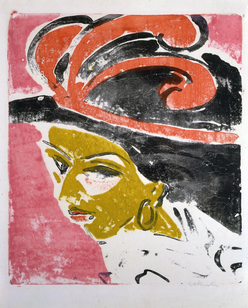 Kokottenkopf mit Federhut af Ernst Ludwig Kirchner