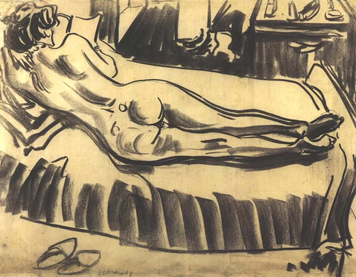 Nøgen liggende på sofaen af Ernst Ludwig Kirchner