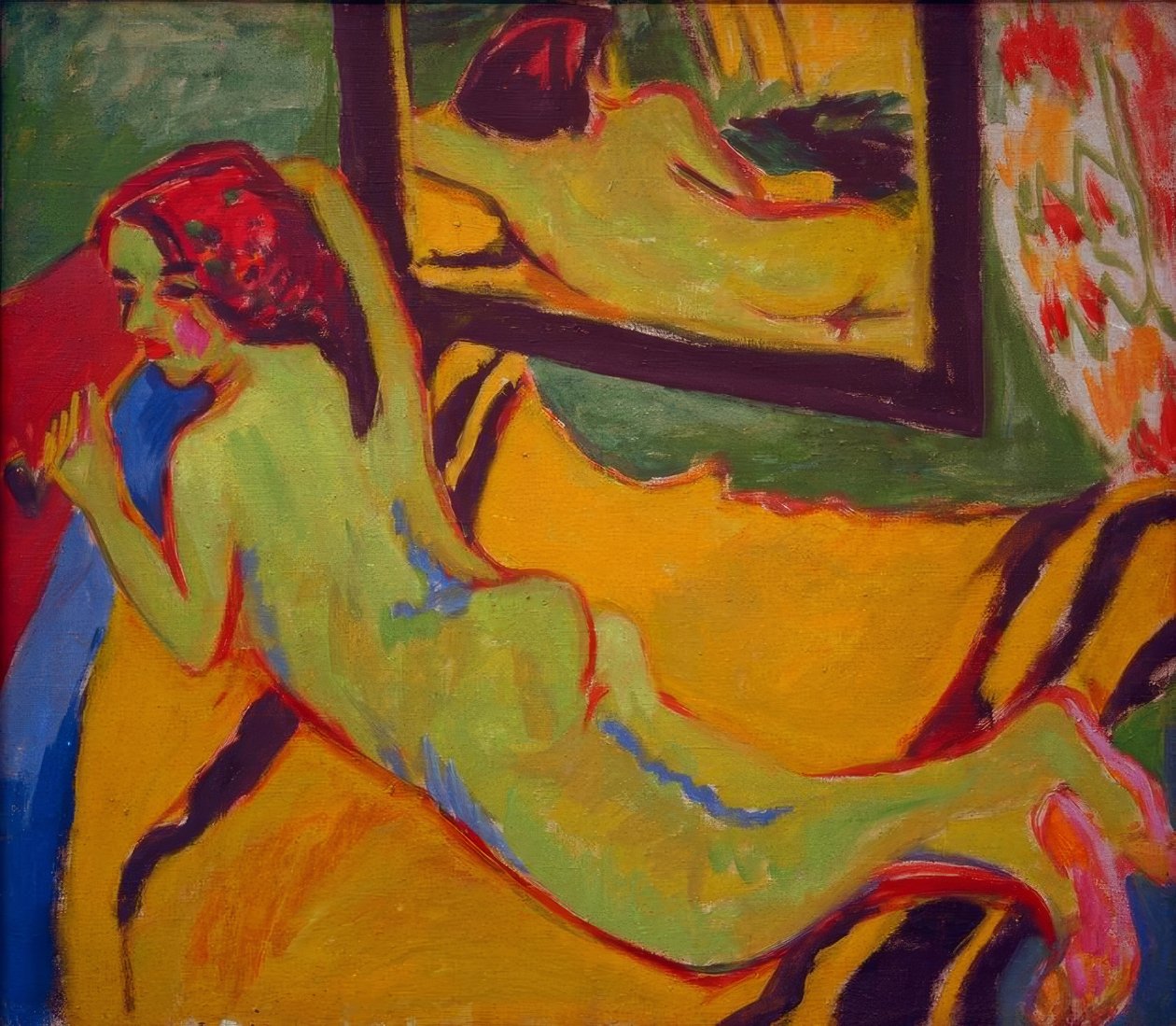 Nøgen ligger foran spejlet af Ernst Ludwig Kirchner