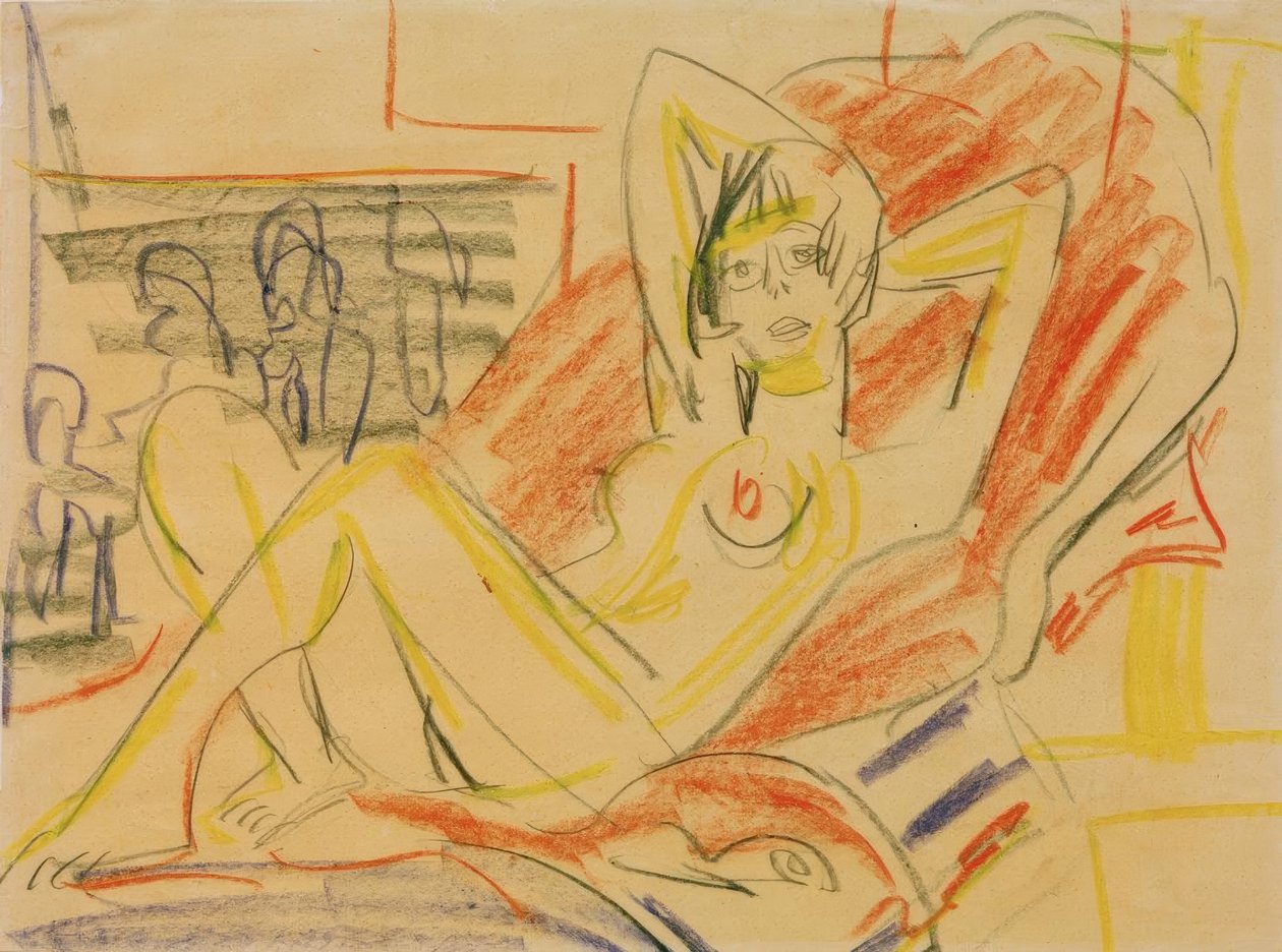 Liggende kvindelig nøgen af Ernst Ludwig Kirchner