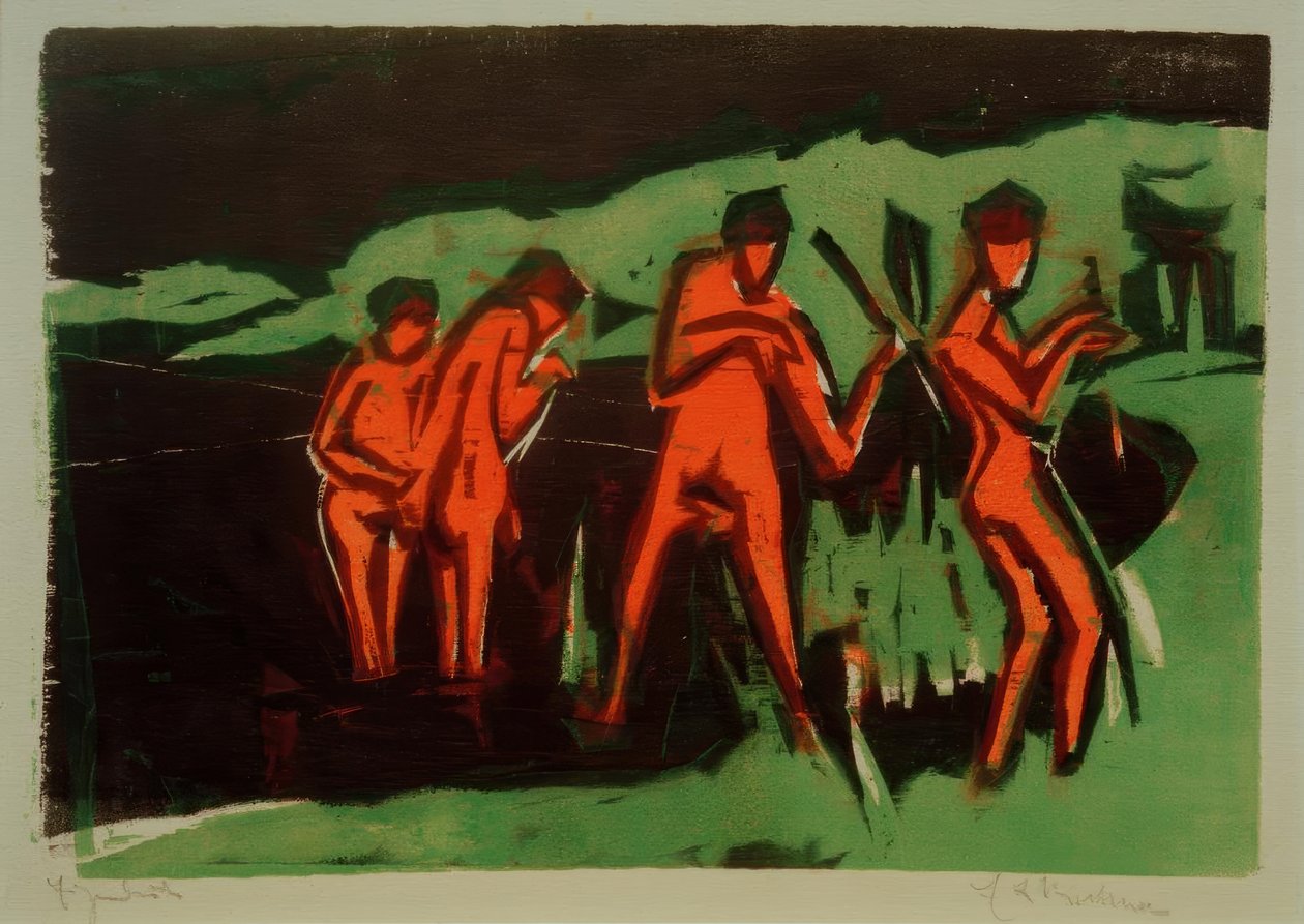 Badende, der kaster siv af Ernst Ludwig Kirchner