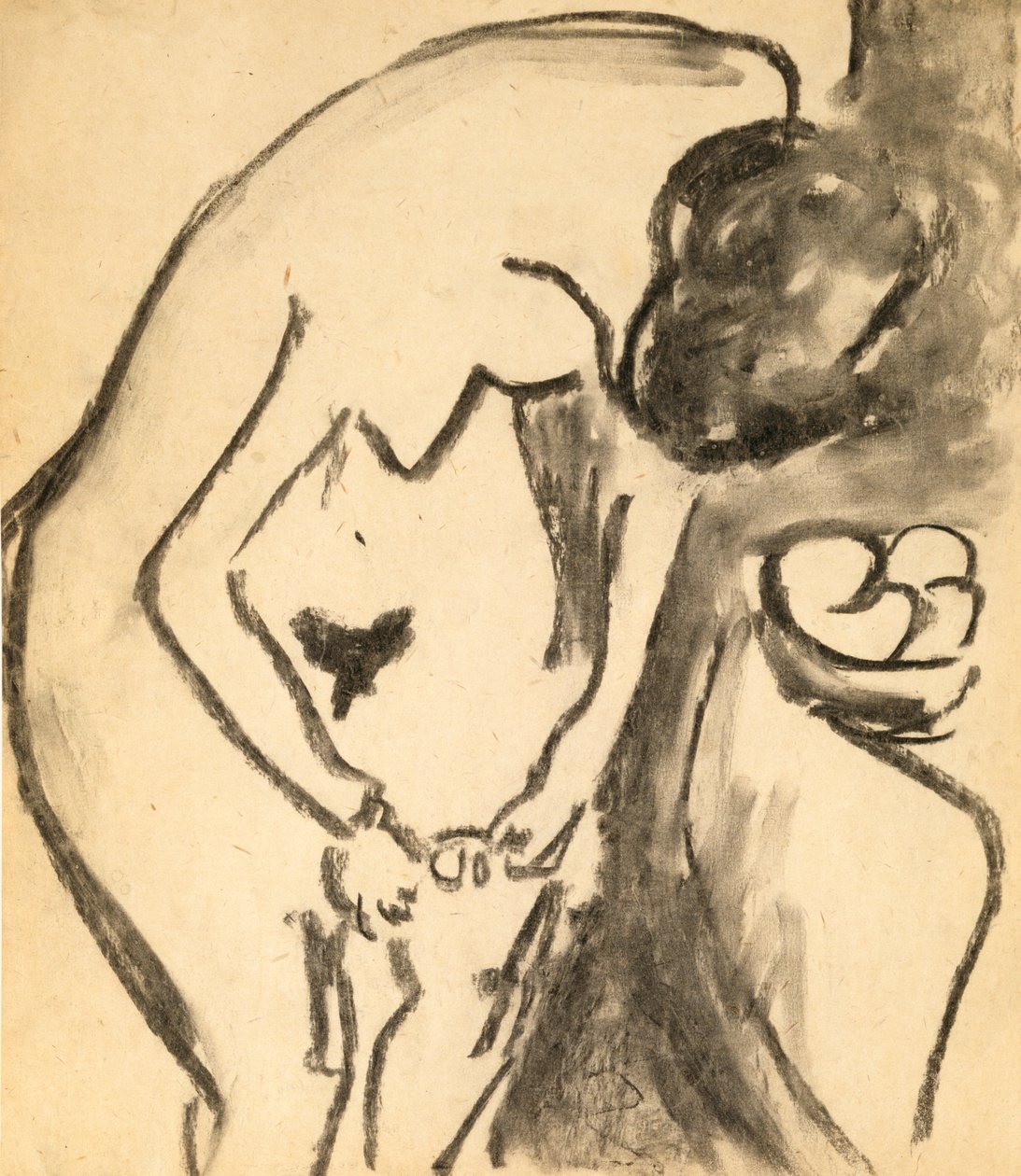 Nøgen, 1909 (kul- og kulvask på papir) af Ernst Ludwig Kirchner