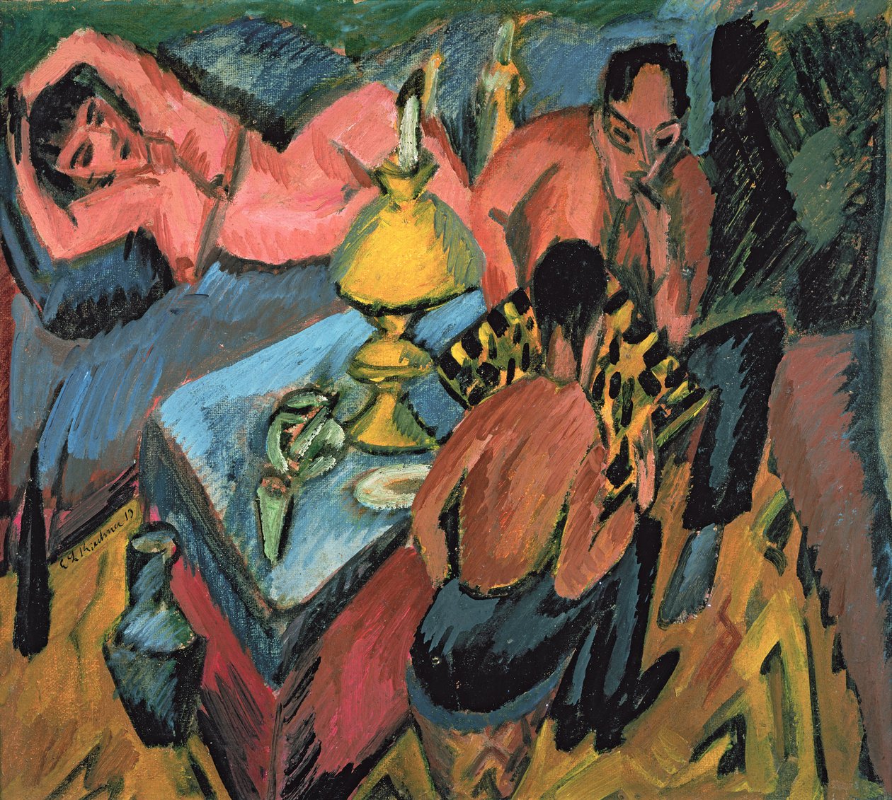 Otto Muller (1874-1930) spiller skak, 1913 af Ernst Ludwig Kirchner