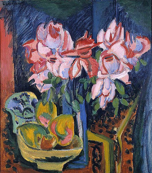 Lyserøde roser af Ernst Ludwig Kirchner