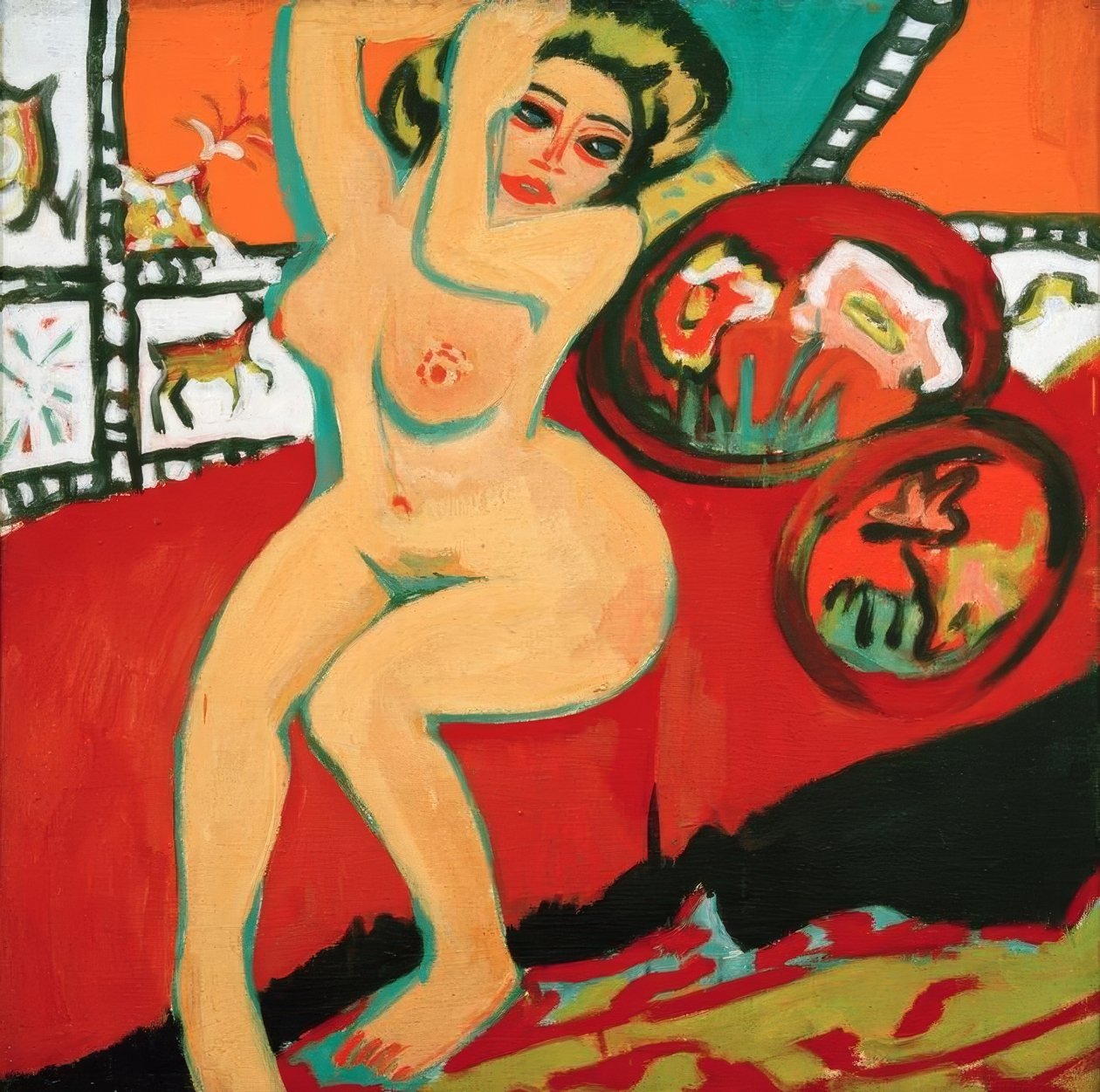 Siddende handling med løftede arme af Ernst Ludwig Kirchner