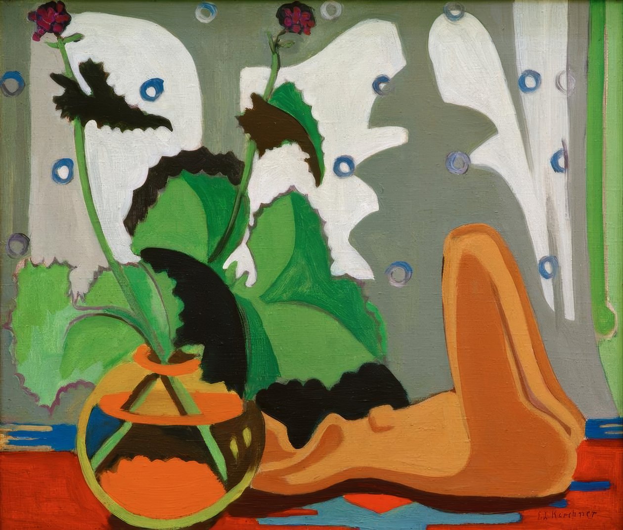 Stilleben med plastik foran vinduet af Ernst Ludwig Kirchner