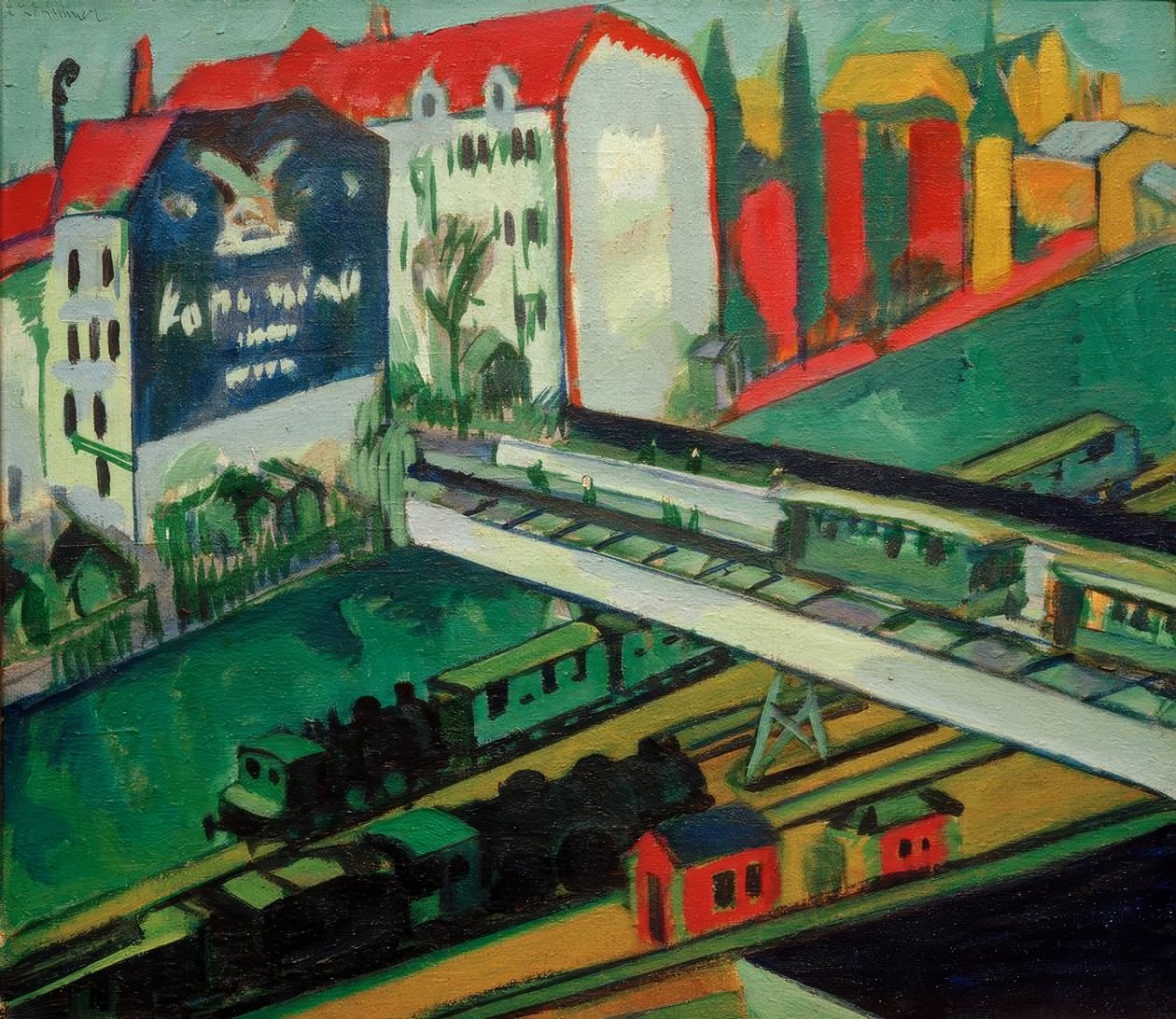 Sporvogne og tog; Udsigt fra studievinduet af Ernst Ludwig Kirchner
