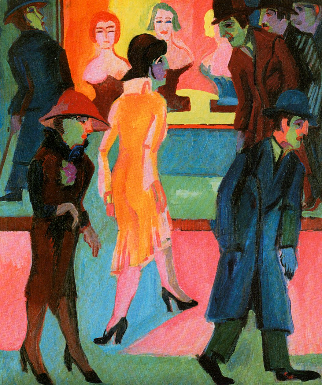 Gadescene foran frisørsalonen af Ernst Ludwig Kirchner