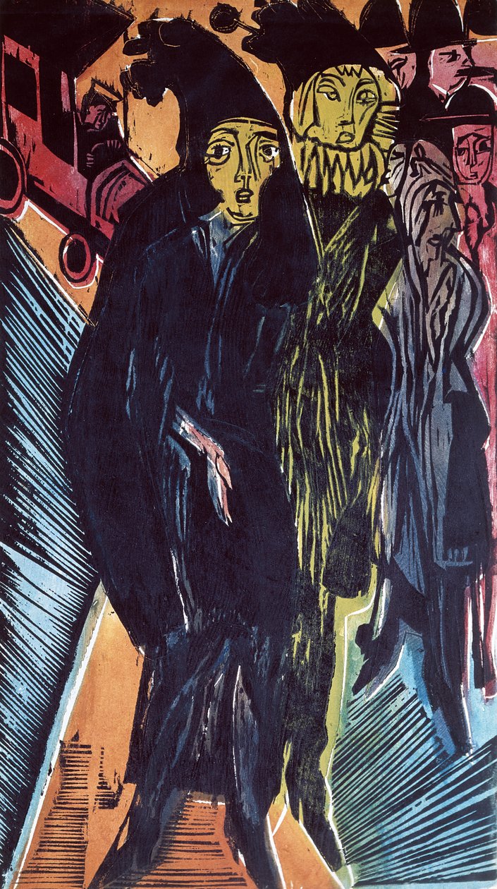 Gadescene (farvet litho) 1922 af Ernst Ludwig Kirchner
