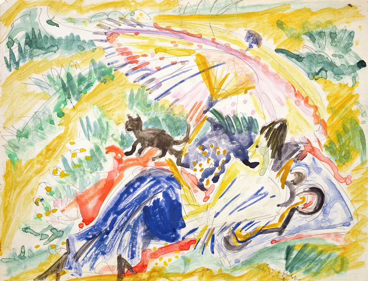 Solbadning, 1919 (wc over blyant på papir) af Ernst Ludwig Kirchner
