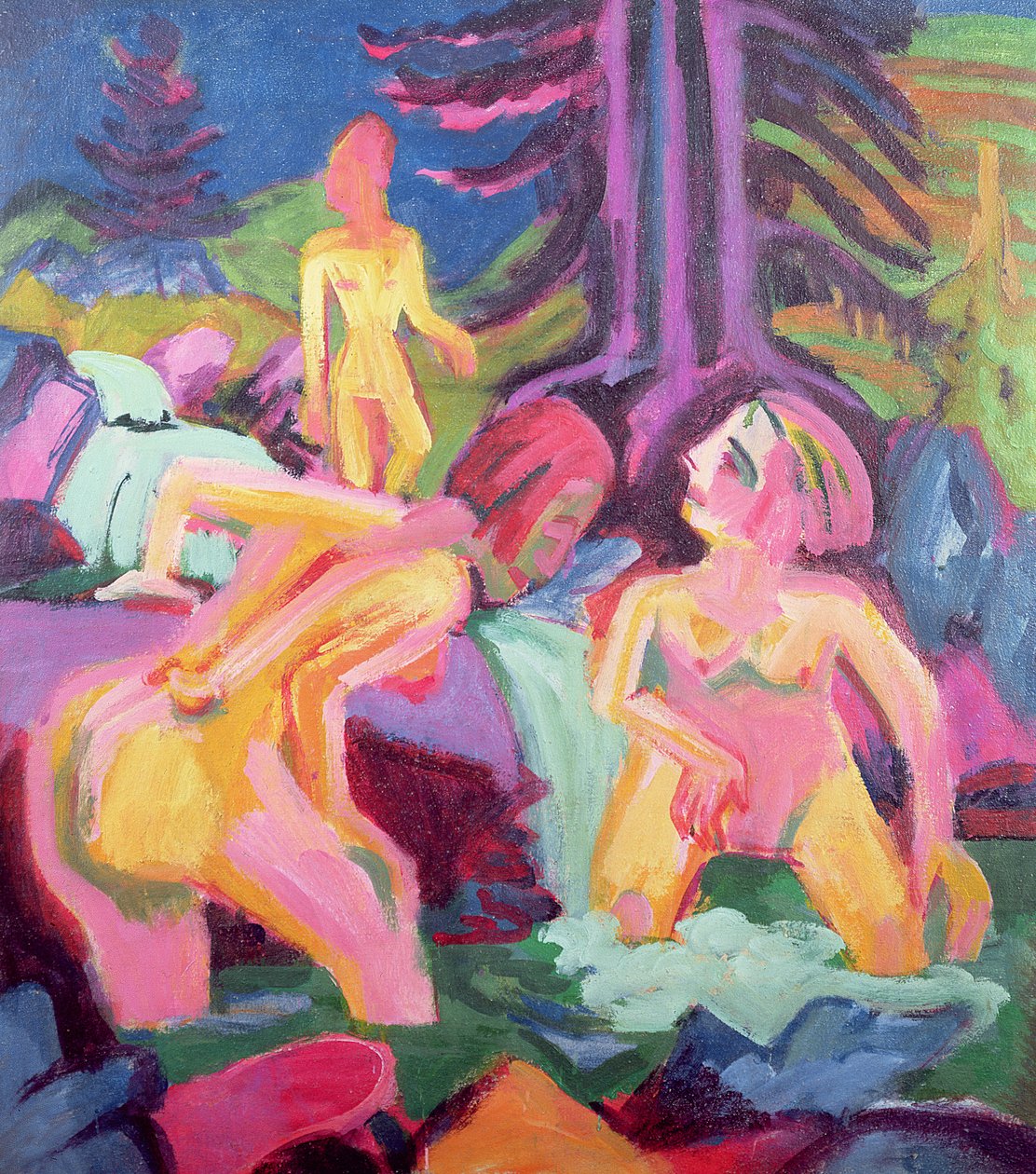 Tre Badende i en Strøm af Ernst Ludwig Kirchner
