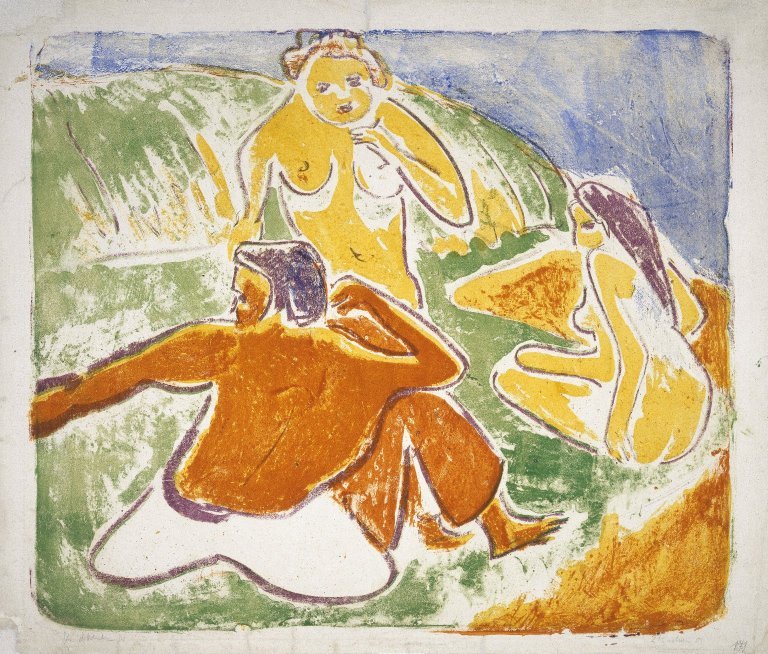 Three Bathers on the Beach af Ernst Ludwig Kirchner