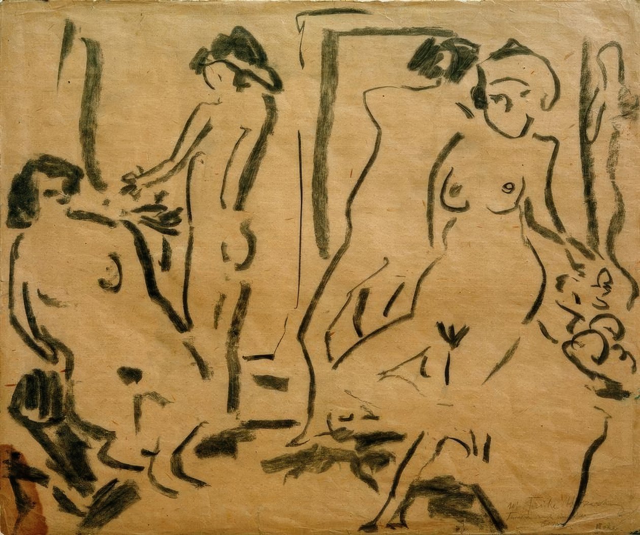 Fire kvindelige nøgenbilleder i studiet af Ernst Ludwig Kirchner