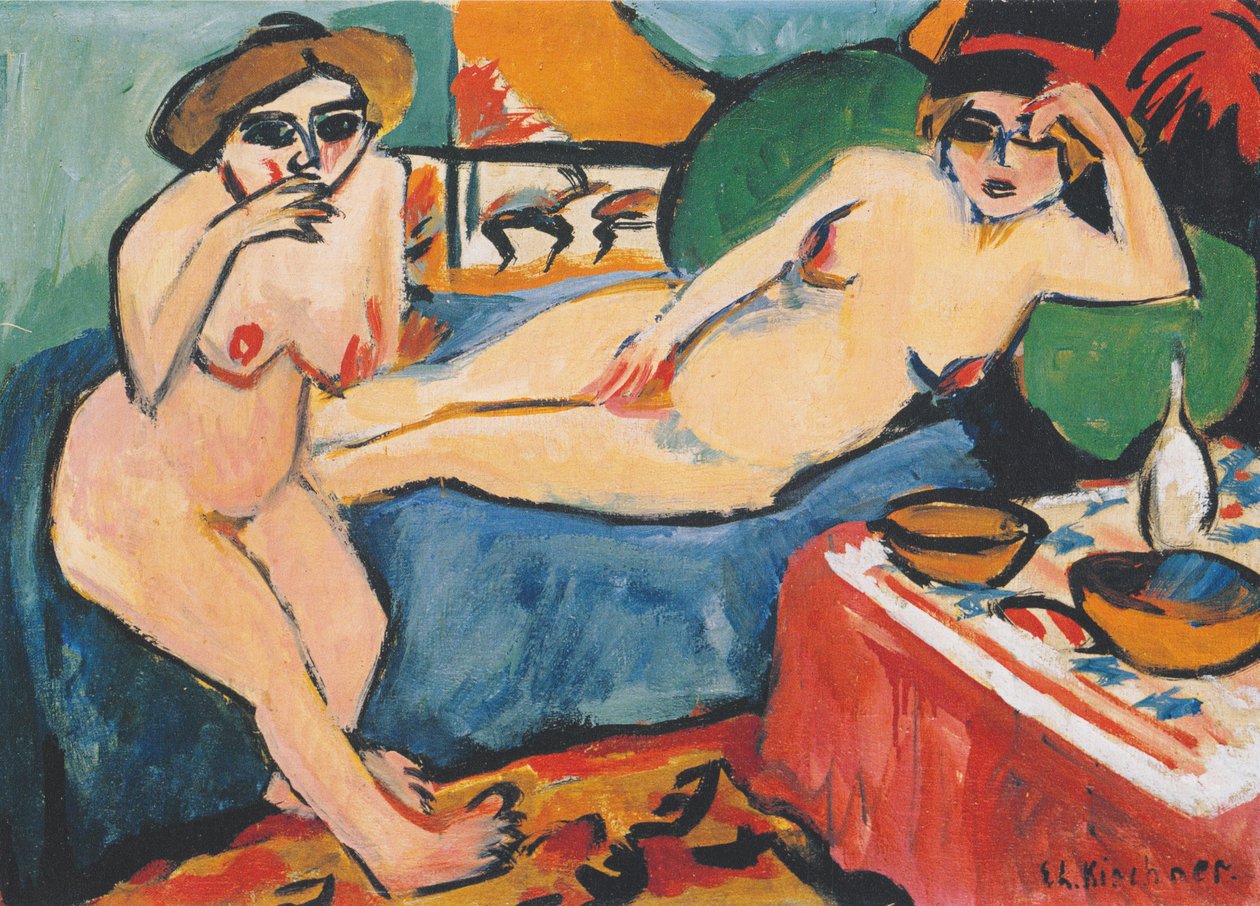 To nøgne på en blå sofa af Ernst Ludwig Kirchner