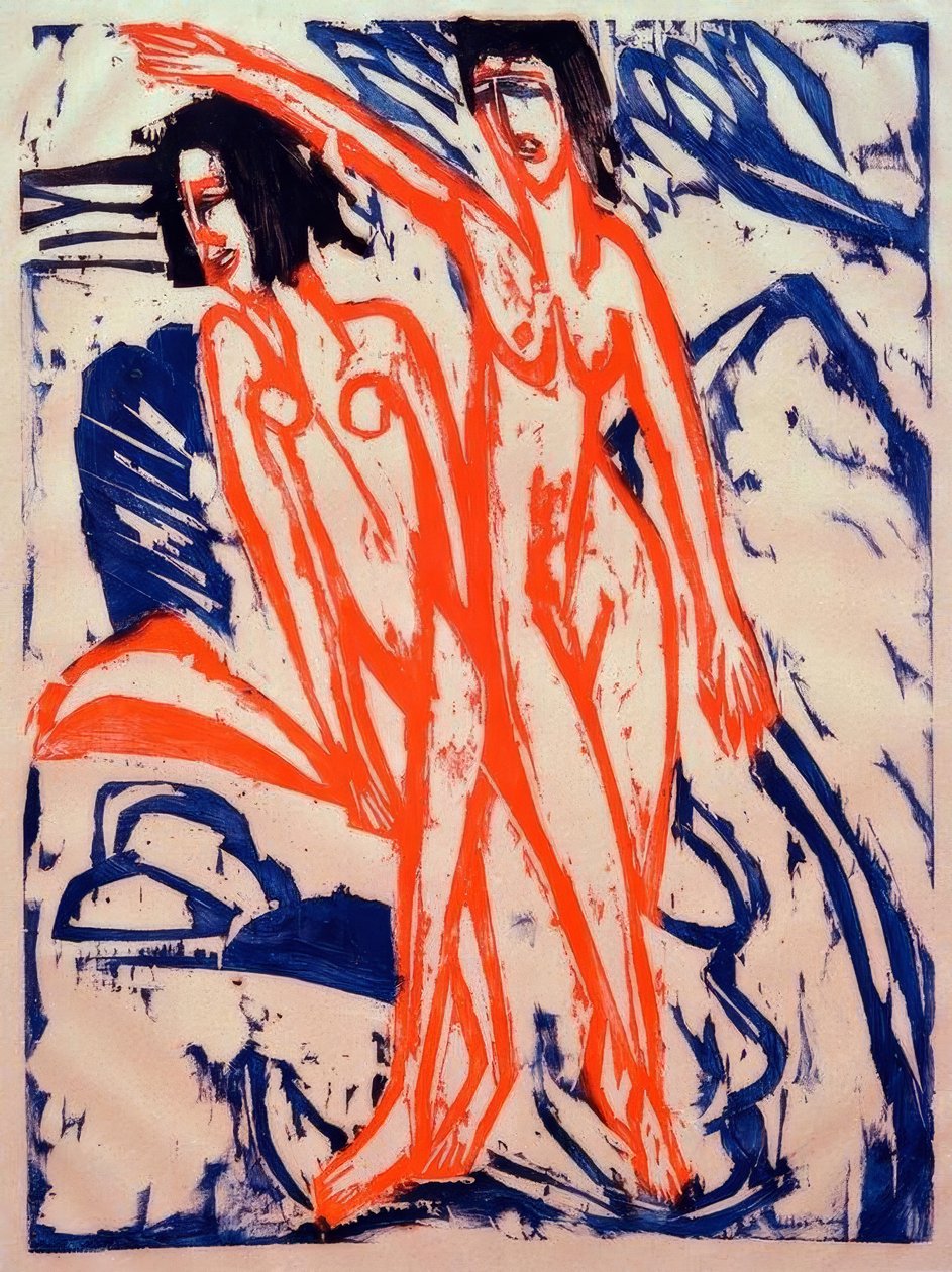 To badende på stranden af Ernst Ludwig Kirchner