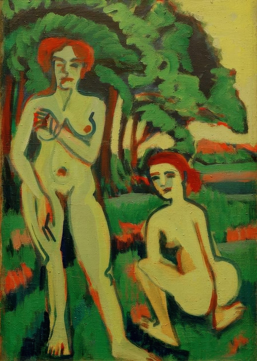 To grønne nøgenbilleder af piger med rødt hår af Ernst Ludwig Kirchner