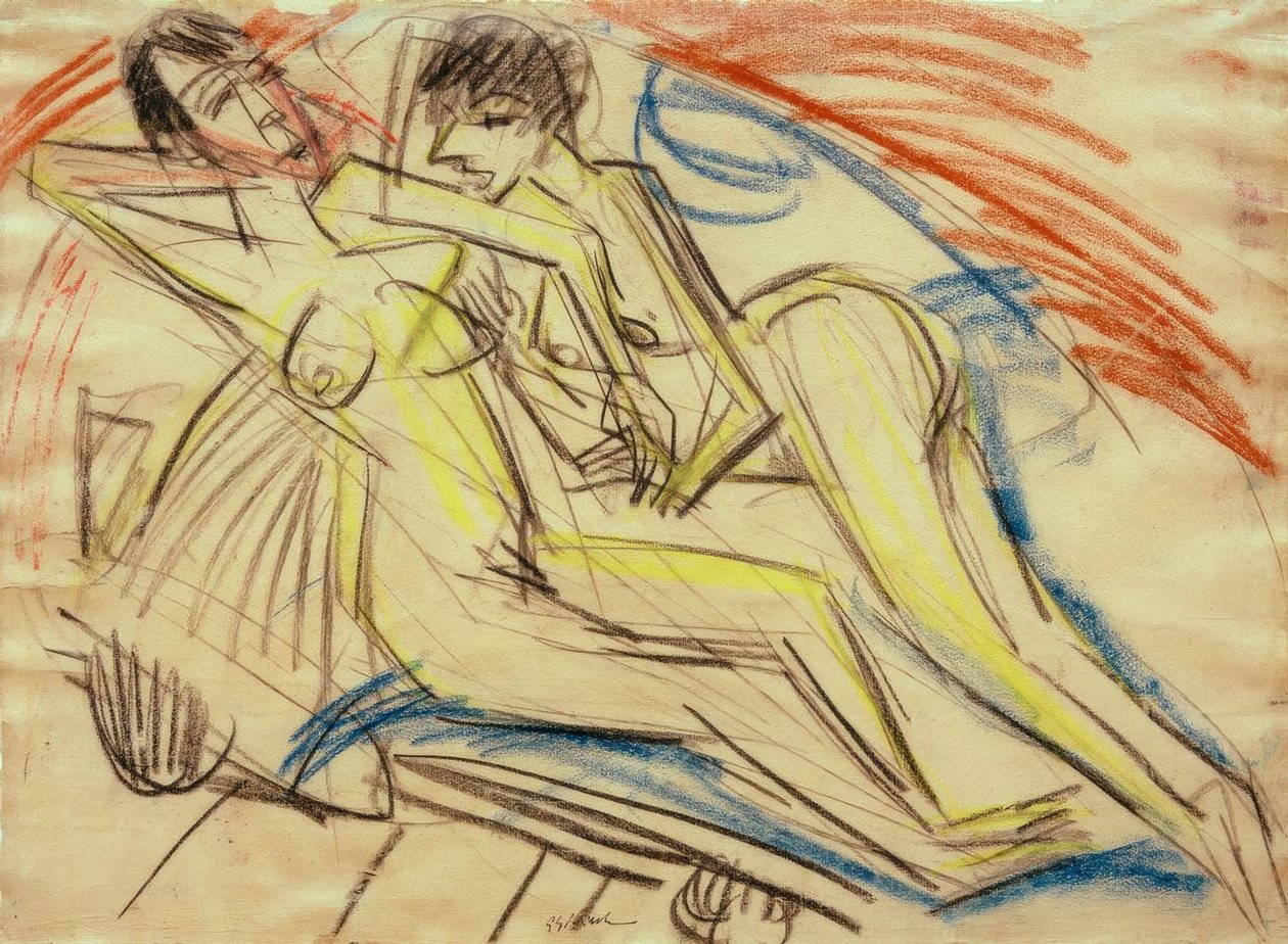 To nøgne piger på sengen af Ernst Ludwig Kirchner