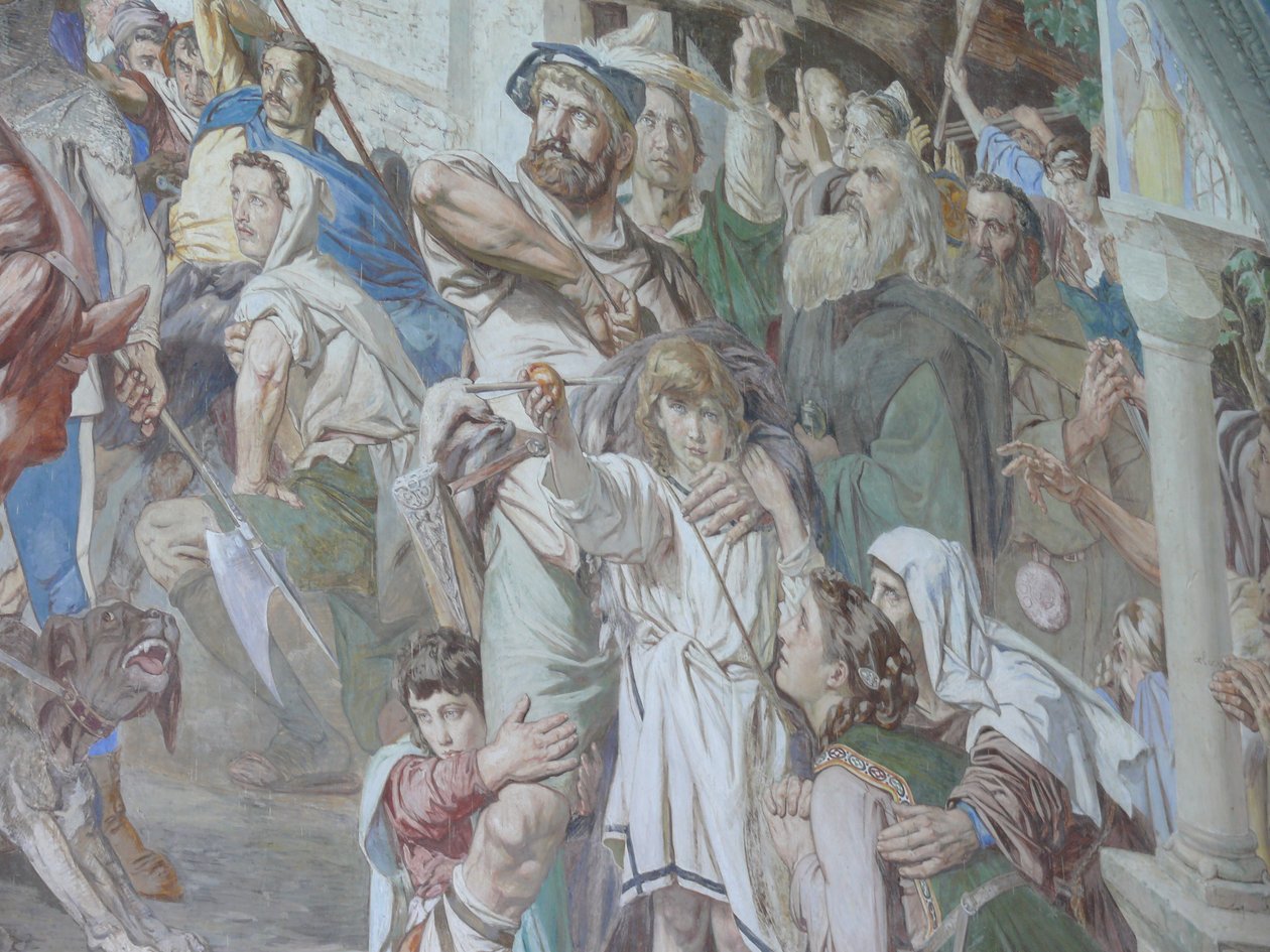 Fresco, der skildrer William Tell og hans søn af Ernst Stückelberg