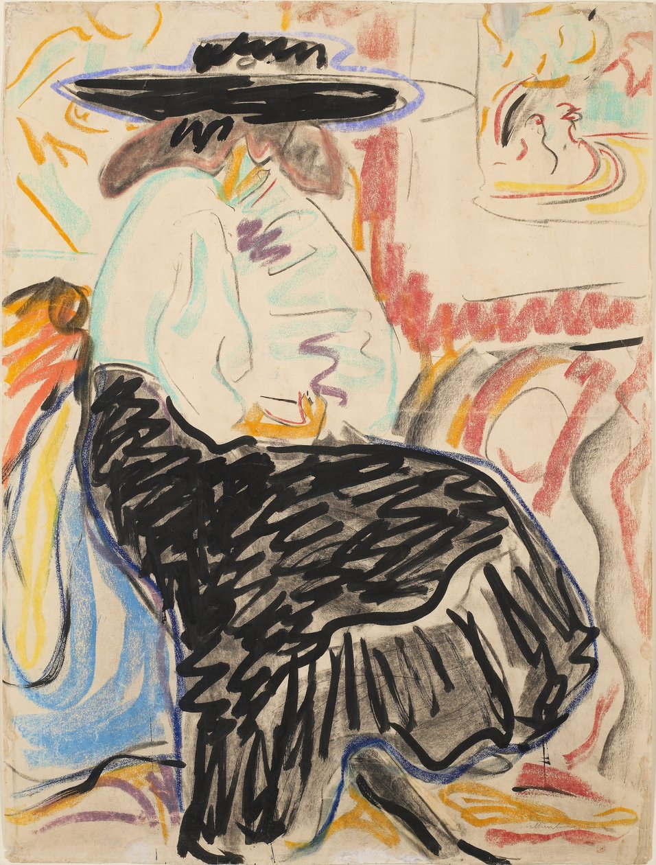 Siddende kvinde i studiet af Ernst Ludwig Kirchner