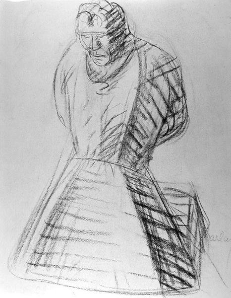 En munk beder (blyant på papir) (s/h foto) af Ernst Barlach
