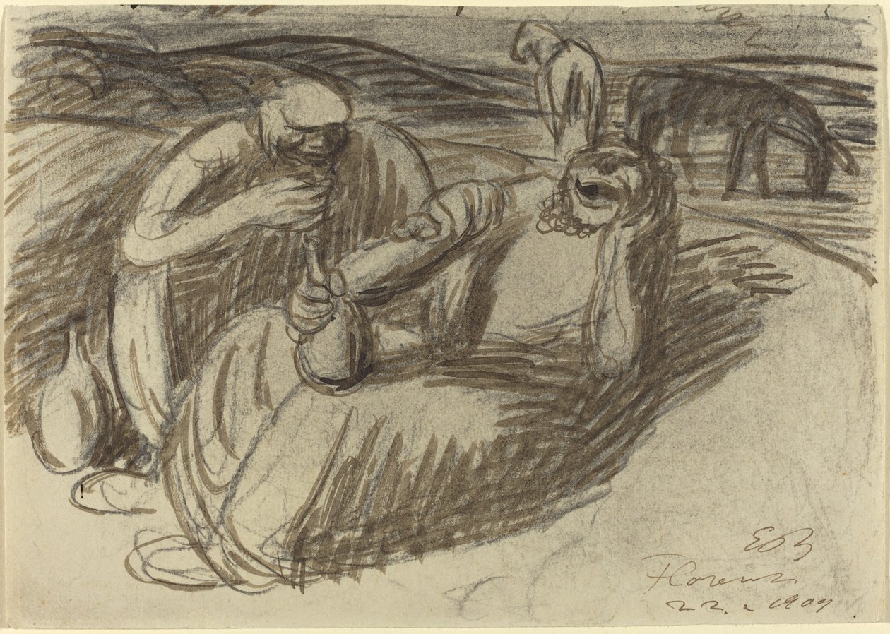Italienske Bønder med Vinflasker af Ernst Barlach