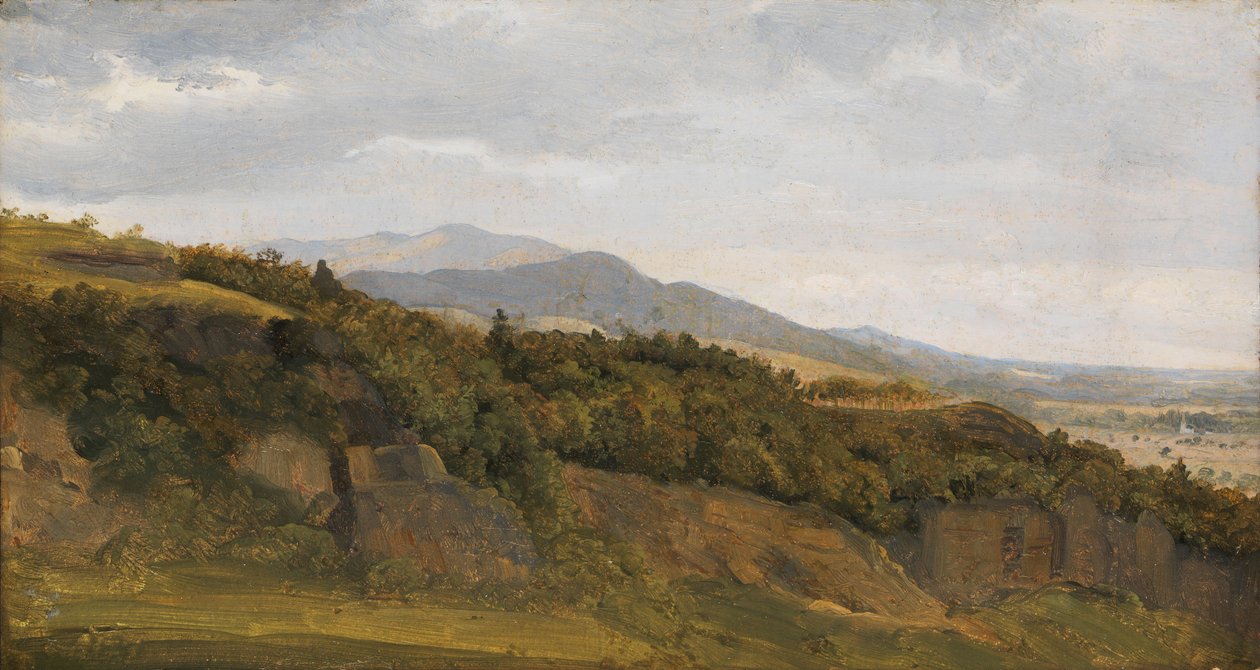 Tysk landskab med udsigt mod en bred dal, ca. 1829-30. af Ernst Christian Frederik Petzholdt
