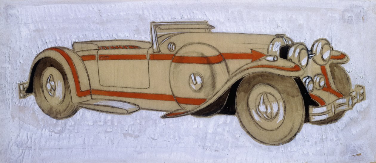 En illustration, der viser en Delage fra 1924 med karosseri af Letourneur et Marchand af Ernst Deutsch Dryden