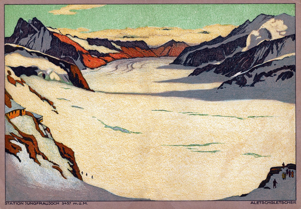 Aletsch-gletsjeren, Schweiz. ca. 1920-30 (illustration) af Ernst Emil Schlatter