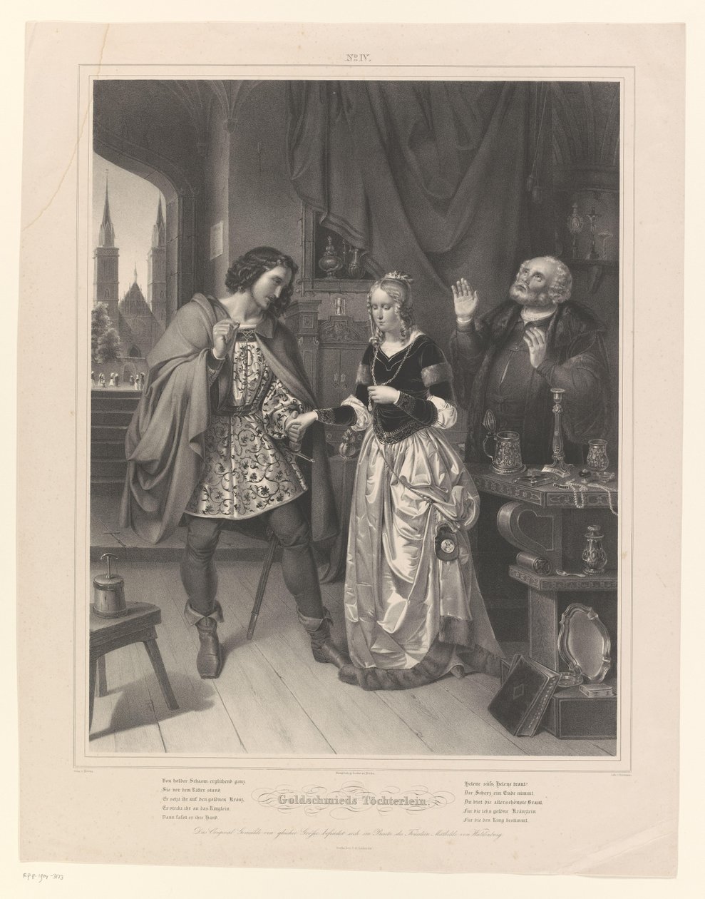 Mand beder om en kvindes hånd Goldschmieds Töchterlein (titel på objekt) Guldsmedens datter (serietitel) af Ernst Friedrich Oldermann