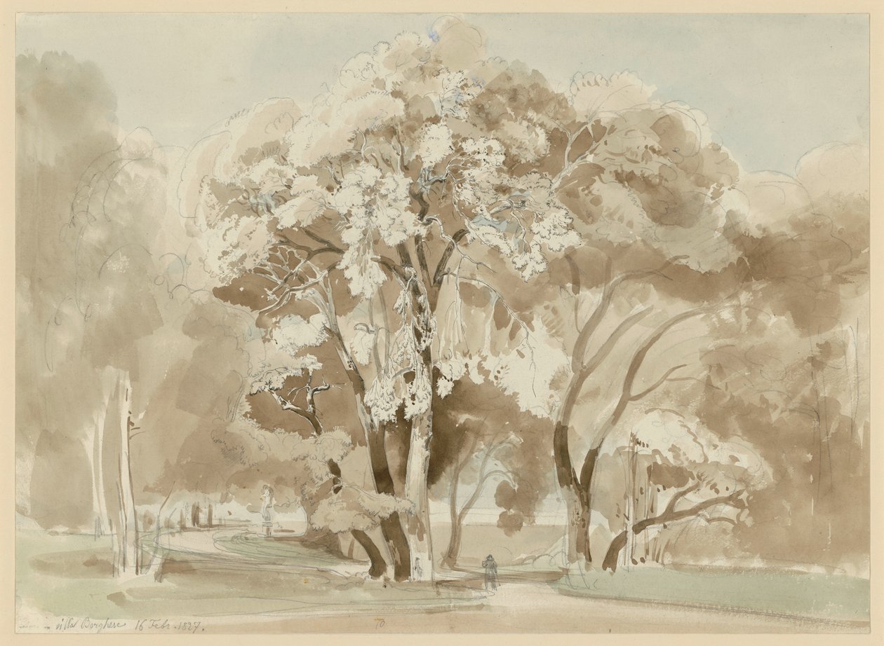 Trægruppe i parken ved Villa Borghese i Rom af Ernst Fries