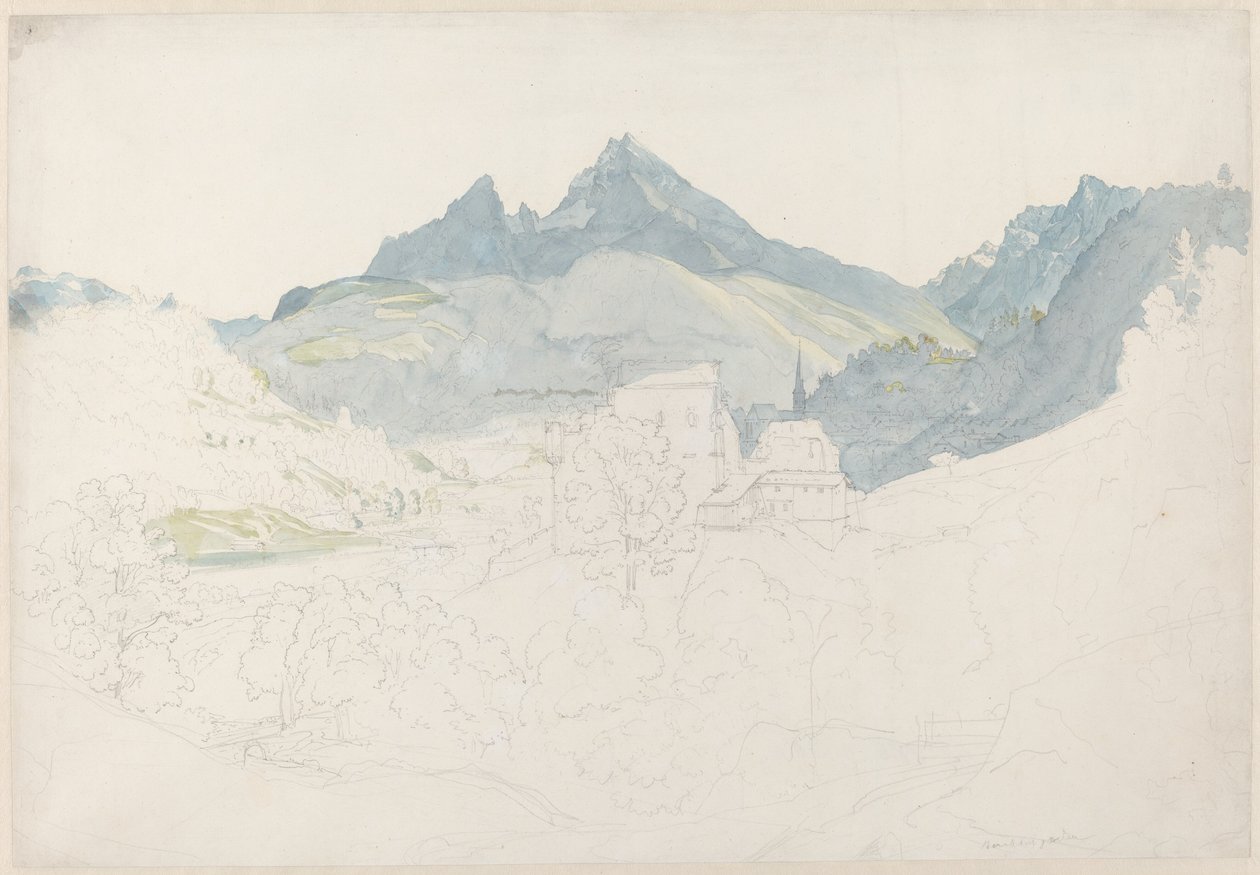 Berchtesgaden med Watzmann-toppen i det fjerne af Ernst Fries