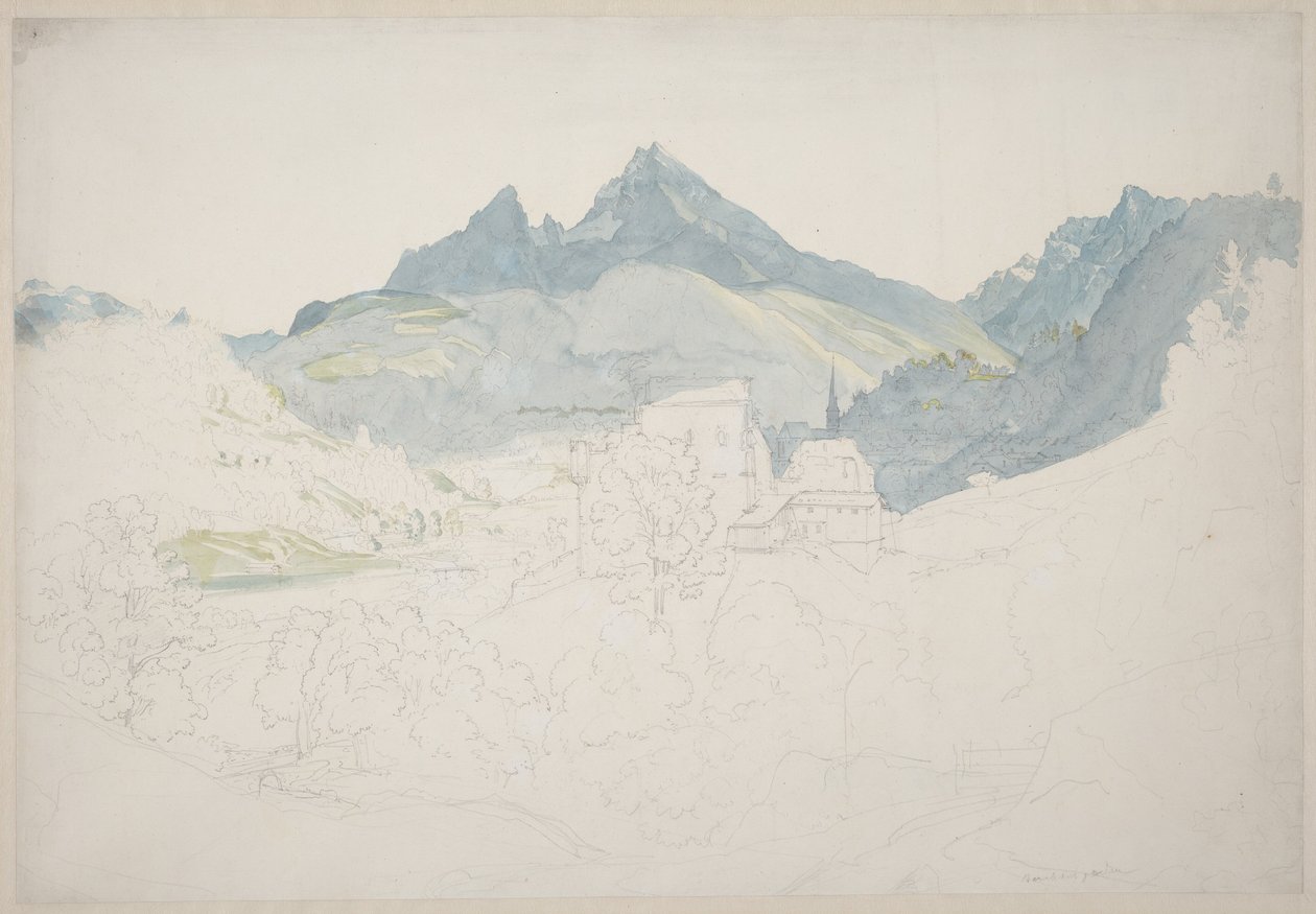 Berchtesgaden med Watzmann-toppen i det fjerne af Ernst Fries