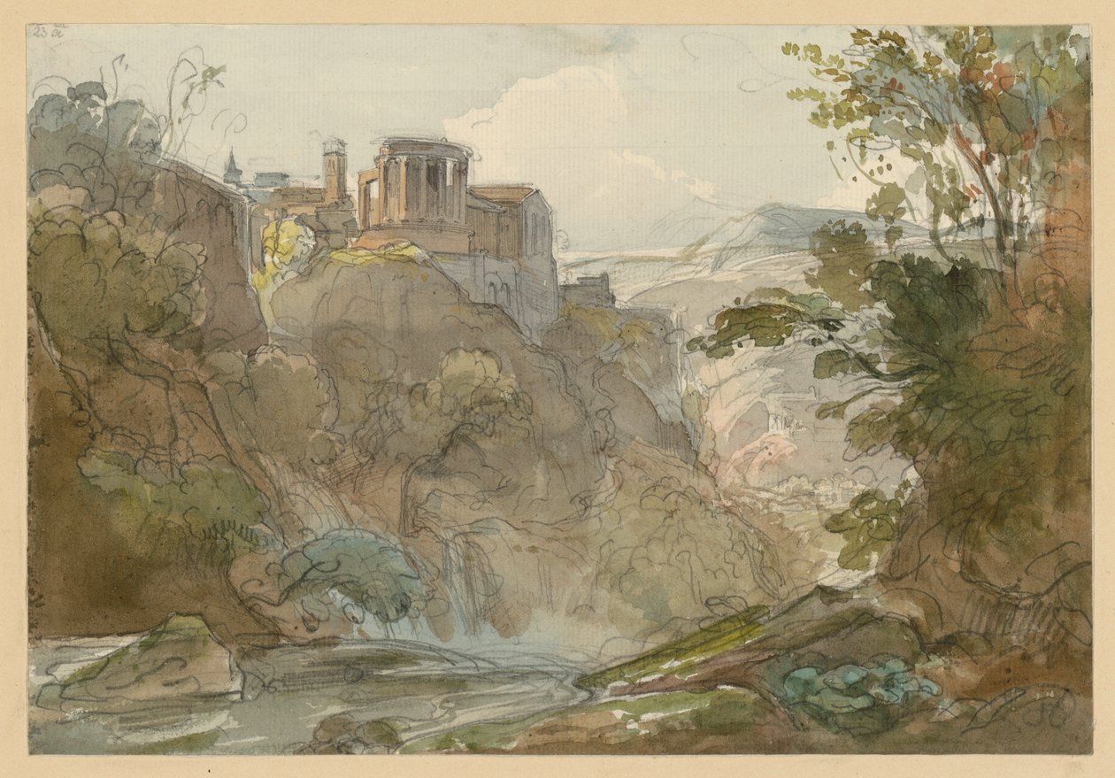 Bjerglandskab med Sibyllens tempel i Tivoli af Ernst Fries