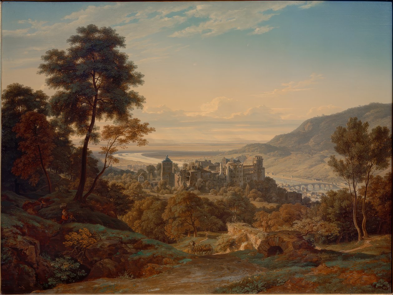 Heidelberg, slot og by fra øst med udsigt over Rhinsletten af Ernst Fries