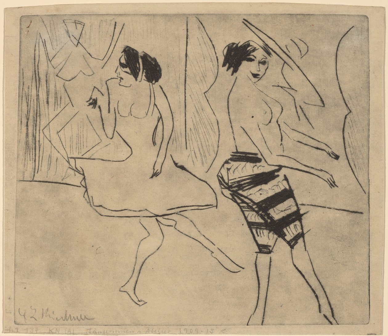 Dansere i studiet, 1911. af Ernst Ludwig Kirchner