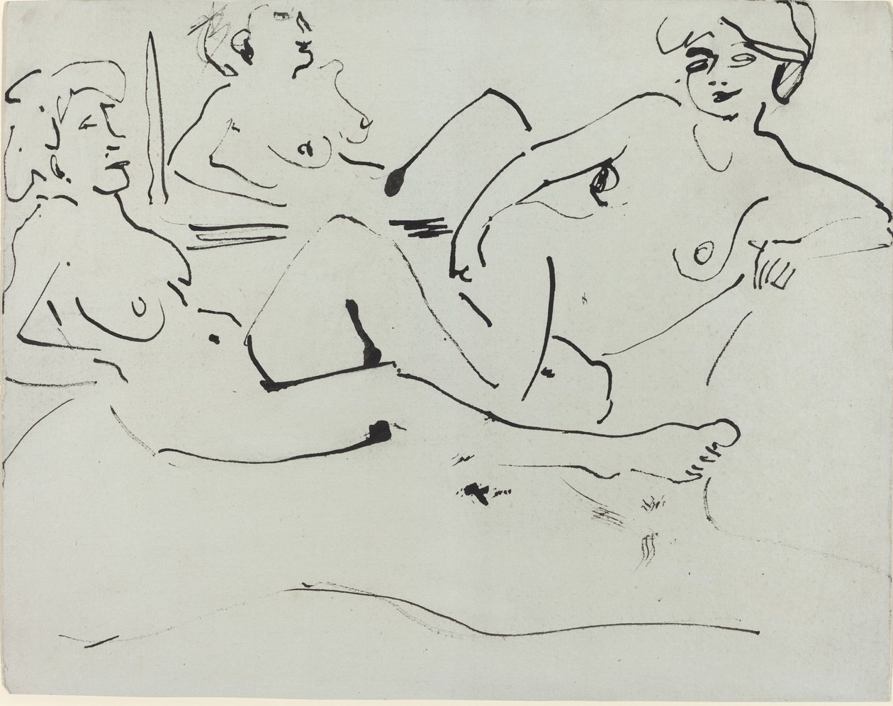 Dodo og en ældre kvinde tilbagelænet foran et spejl, 1909. af Ernst Ludwig Kirchner