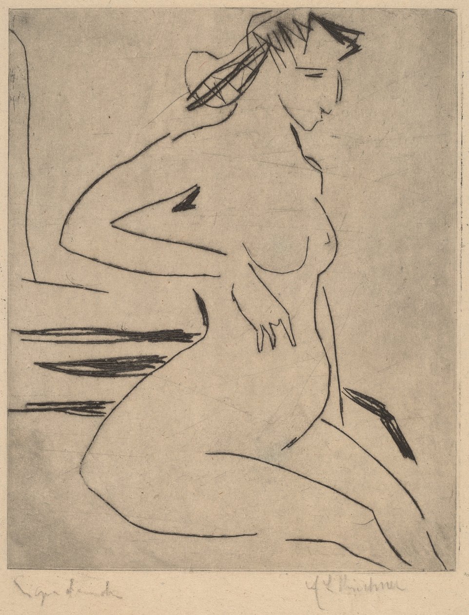 Nøgen siddende kvinde, 1909. af Ernst Ludwig Kirchner