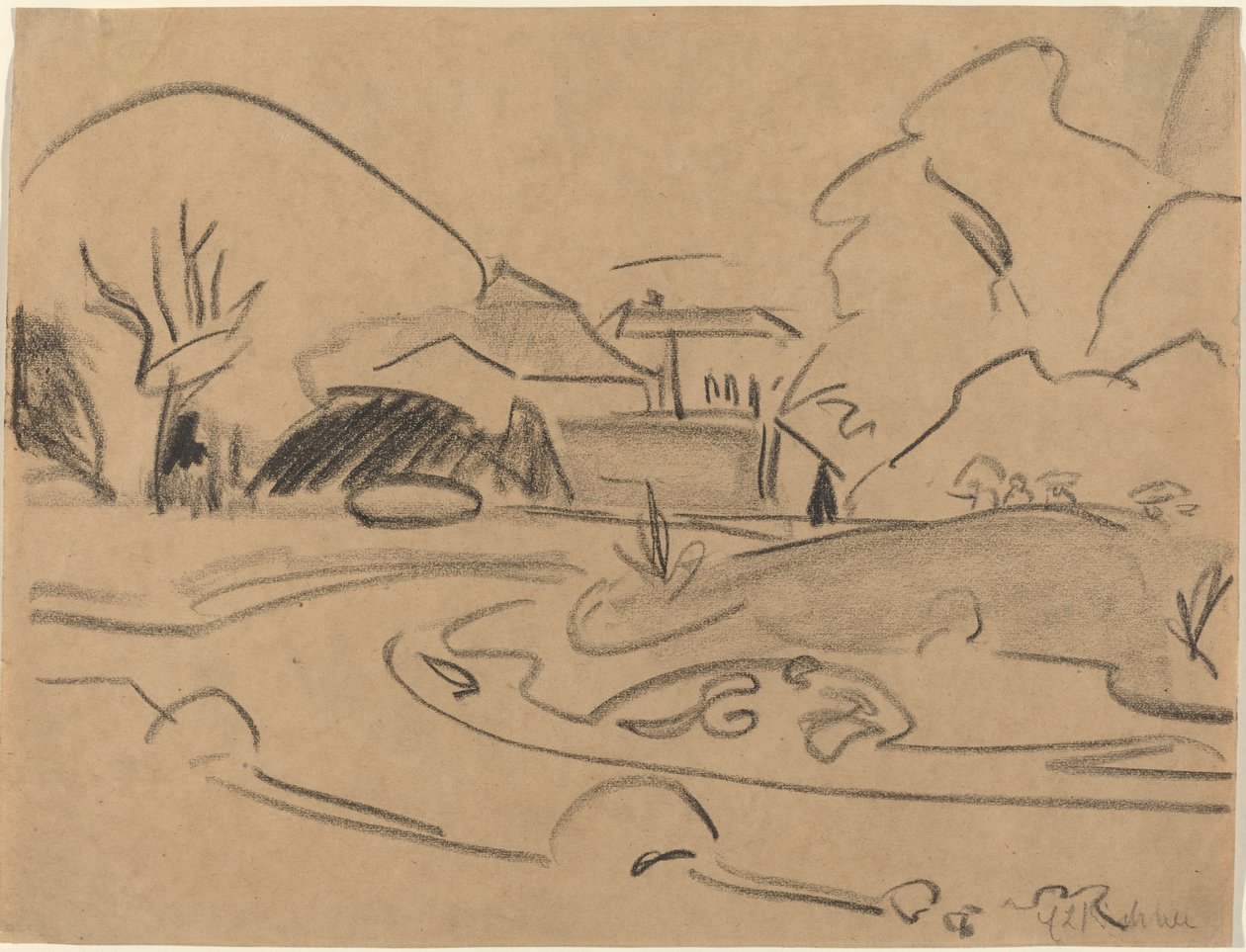 Gangstier og pavillon i Dresden Grosser Garten, ca. 1909. af Ernst Ludwig Kirchner