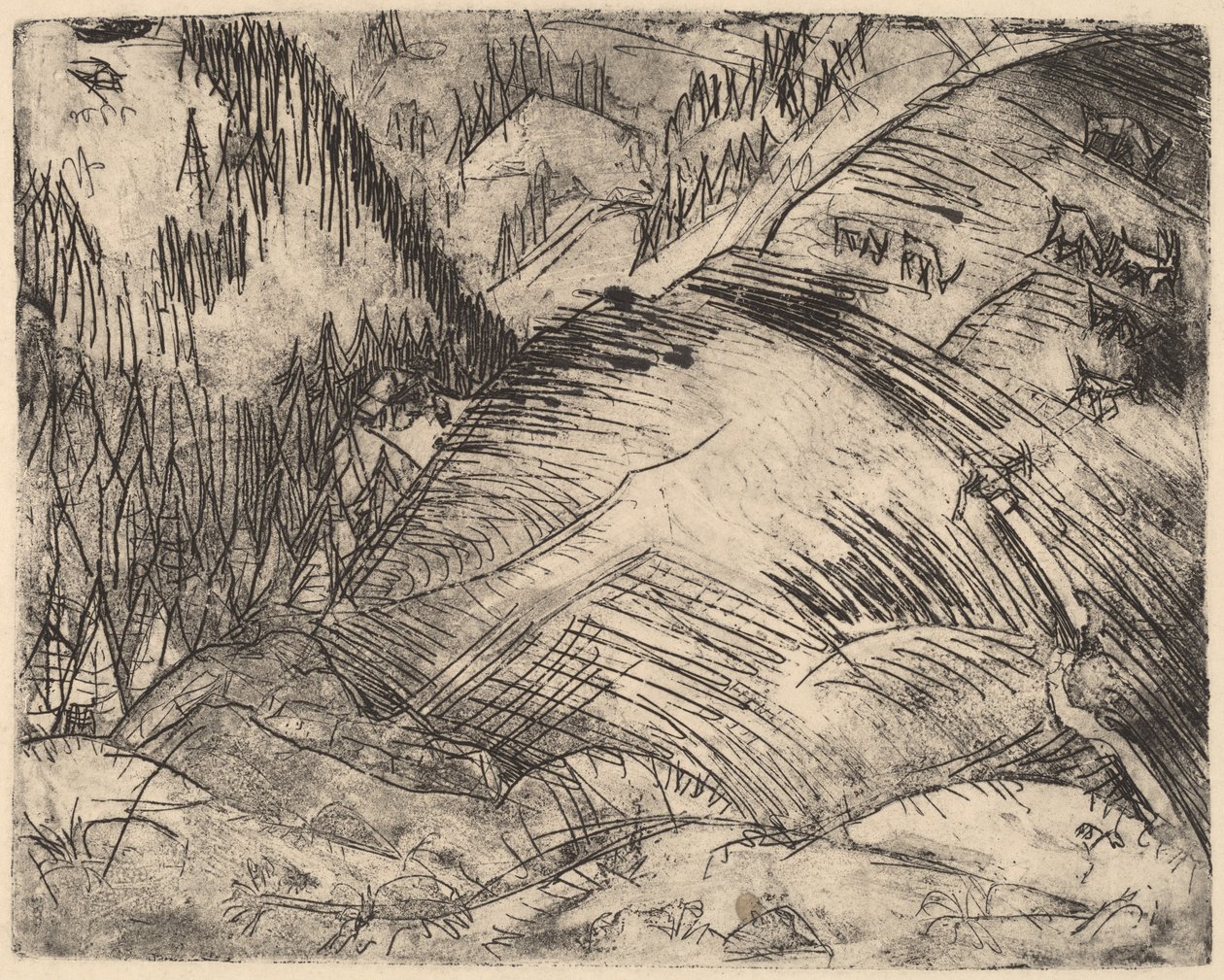 Bjergskråning med geder, 1920. af Ernst Ludwig Kirchner
