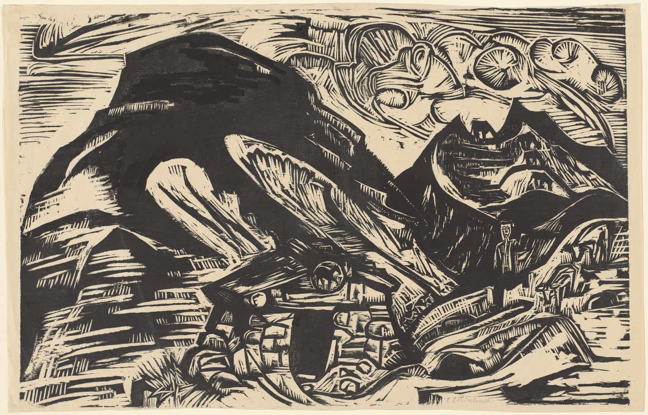 Bjerge med en bjerghytte, 1921. af Ernst Ludwig Kirchner