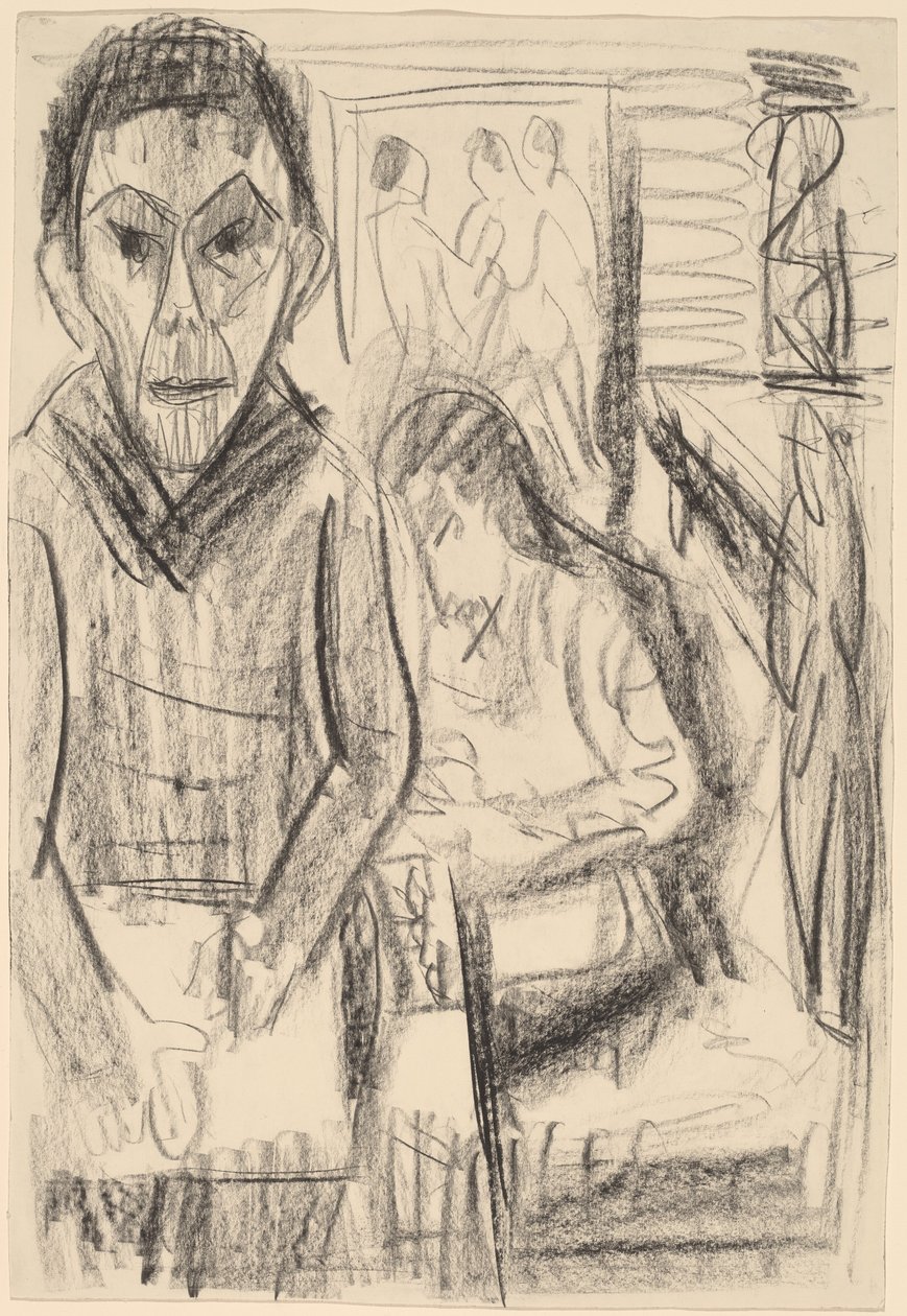 Selvportræt i studiet, 1923. af Ernst Ludwig Kirchner