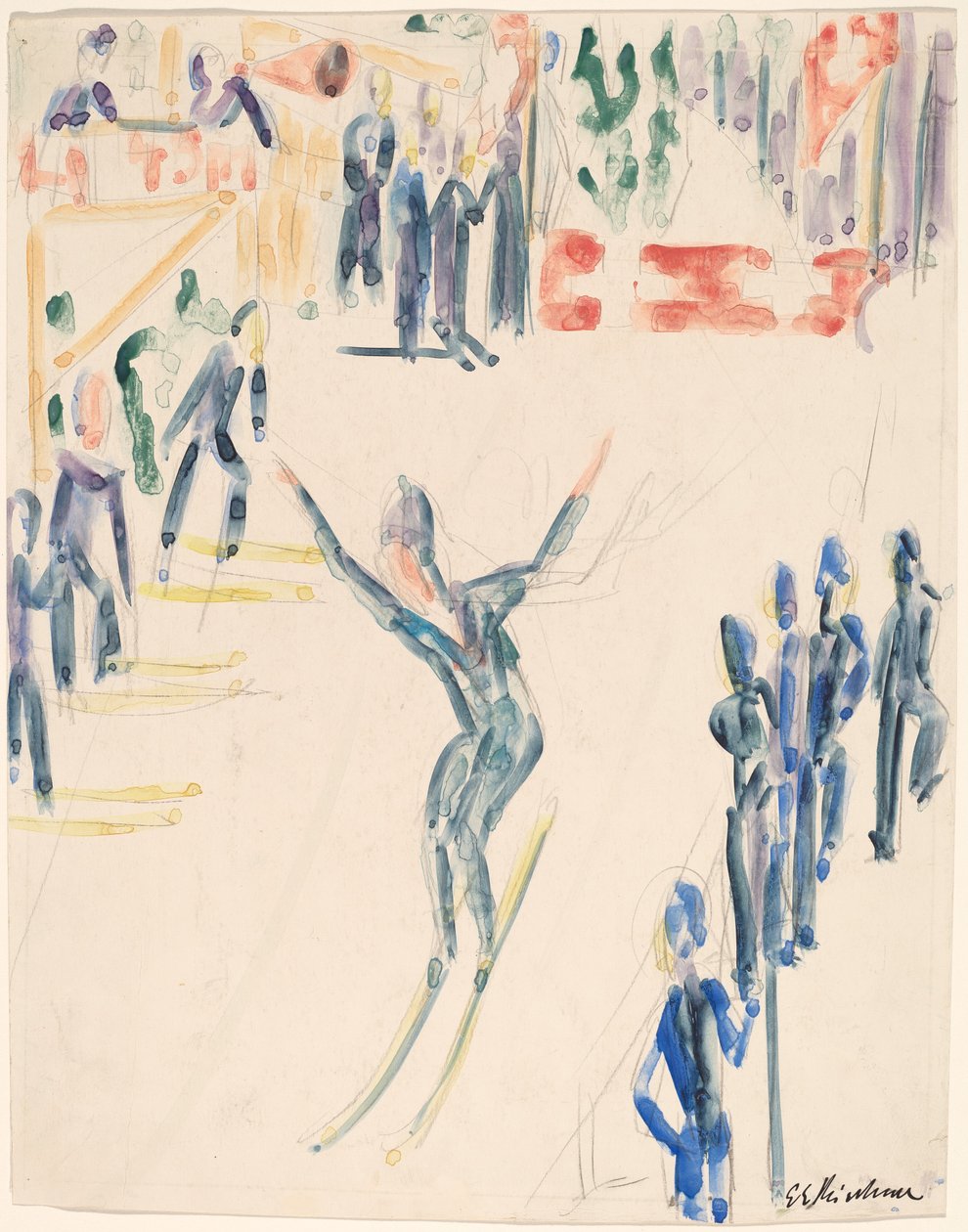 Skihopper, ca. 1936. af Ernst Ludwig Kirchner