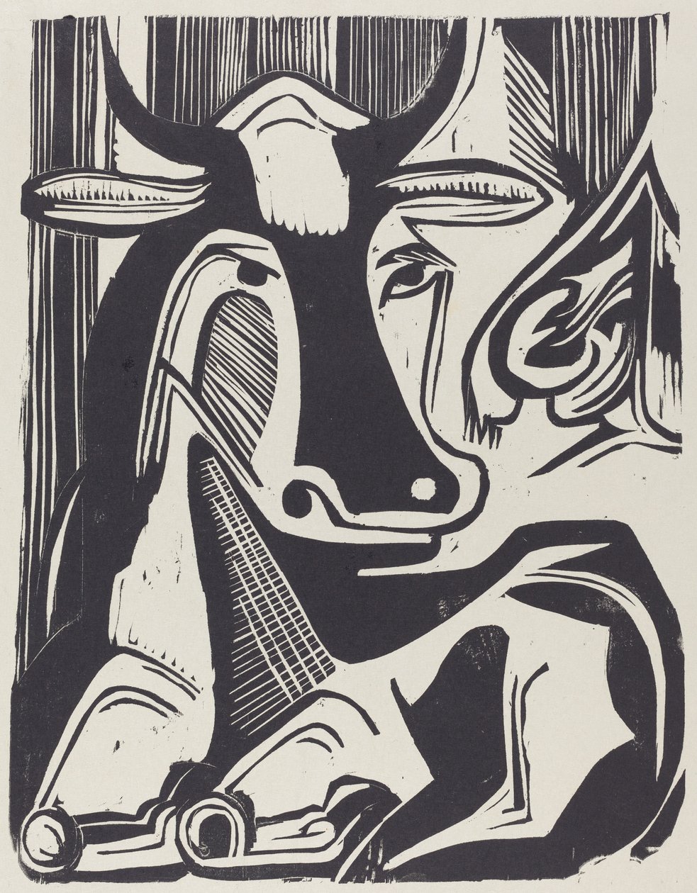 Den store liggende ko, Grosse Liegende Kuh, 1929. af Ernst Ludwig Kirchner