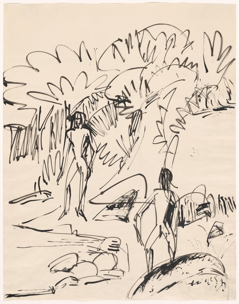 To badende ved Femernkysten, 1912. af Ernst Ludwig Kirchner