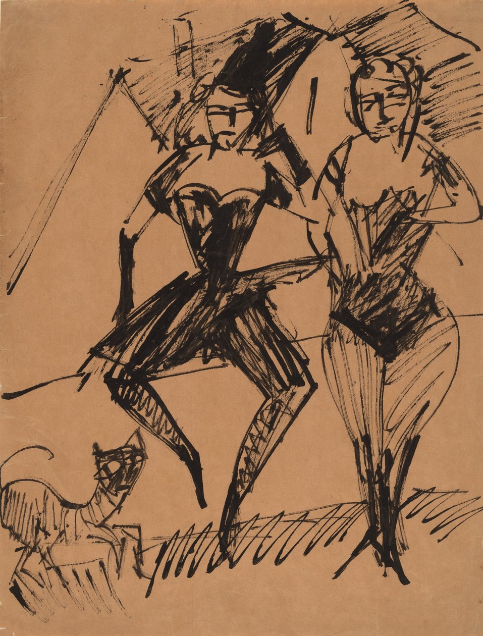 To dansere med en kat, 1913. af Ernst Ludwig Kirchner